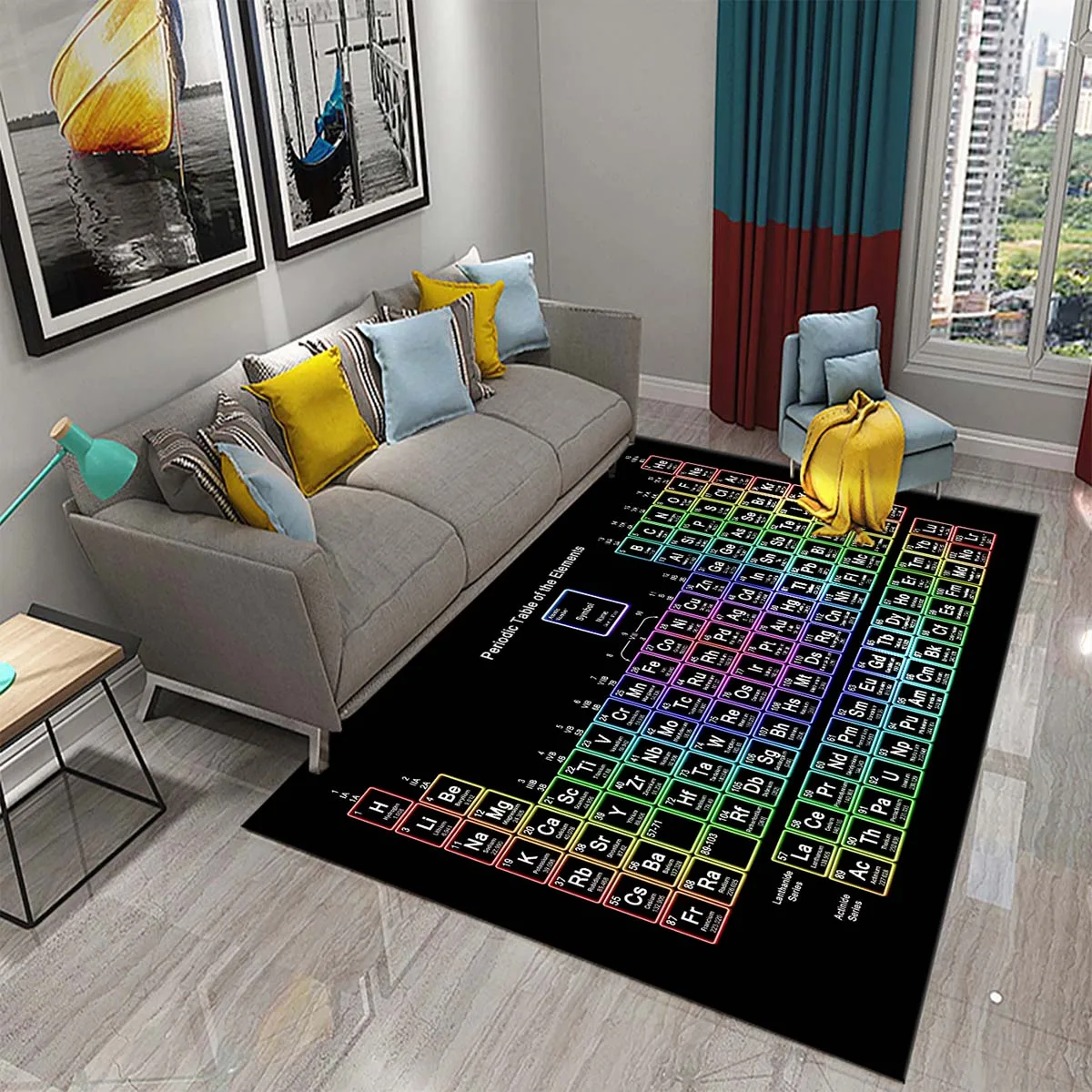 3D Periodic Table of Elements Carpet for Living Room Students Bedroom Area Rug Non-slip Floor Rug Mat Educational Mat Home Decor