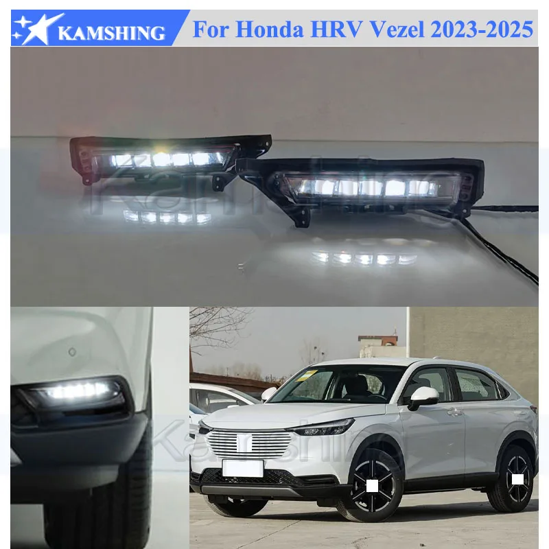 Kamshing 1 Set Modifying LED Daytime Running Light DRL For Honda HRV Vezel 2023-2025 Front Fog Light Fog Lamp Daytime Light