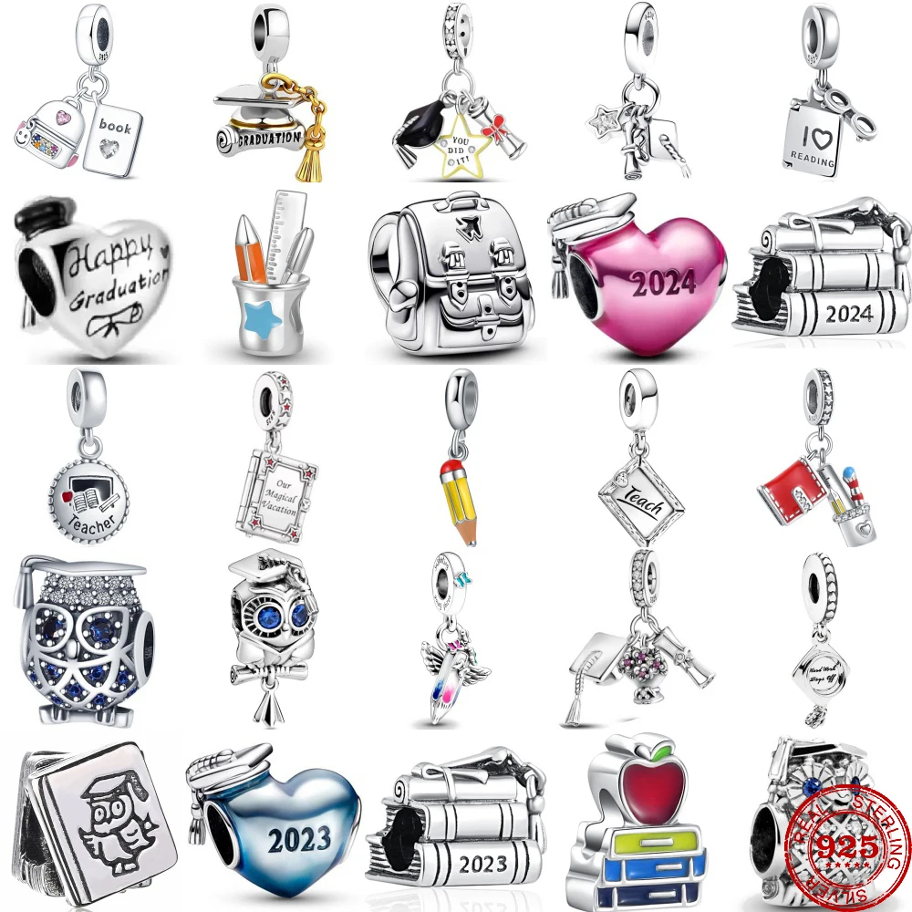 2024 New Hot Sale Fine Charms Fit Pendant 925 Original Bracelets Graduation Study Teacher 925 Charm Bead DIY Jewelry Making Gift