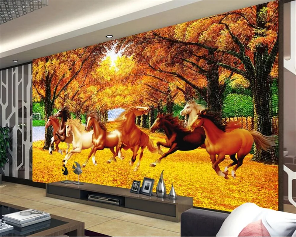 

Custom wallpaper 3d stereo photo murals gold full of horses to success TV background wall papers home decor mural 3d wallpaper