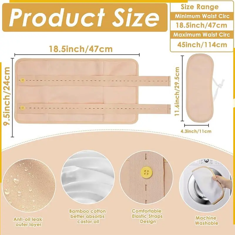 A76K Rizinusöl-Packung, Rizinusöl-Packung, Bio-Baumwolle für Taille und Hals, wiederverwendbare Rizinusöl-Packungen Khaki