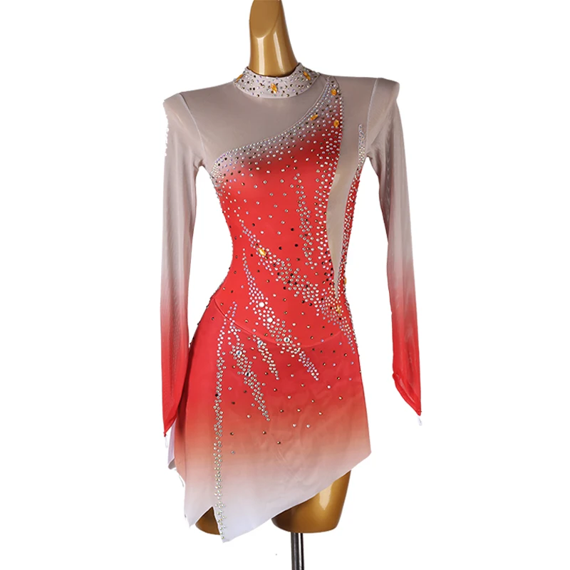 

customize Figure Skating Dress red Women girl Ice Skating Dress Gymnastics Costume custom crystal rhinestone 347