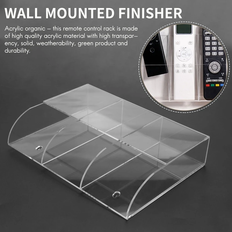 ABWR-Clear Acrylic Remote Control Holder Wall Mount Media Organizer Storage Box (Three Compartments)