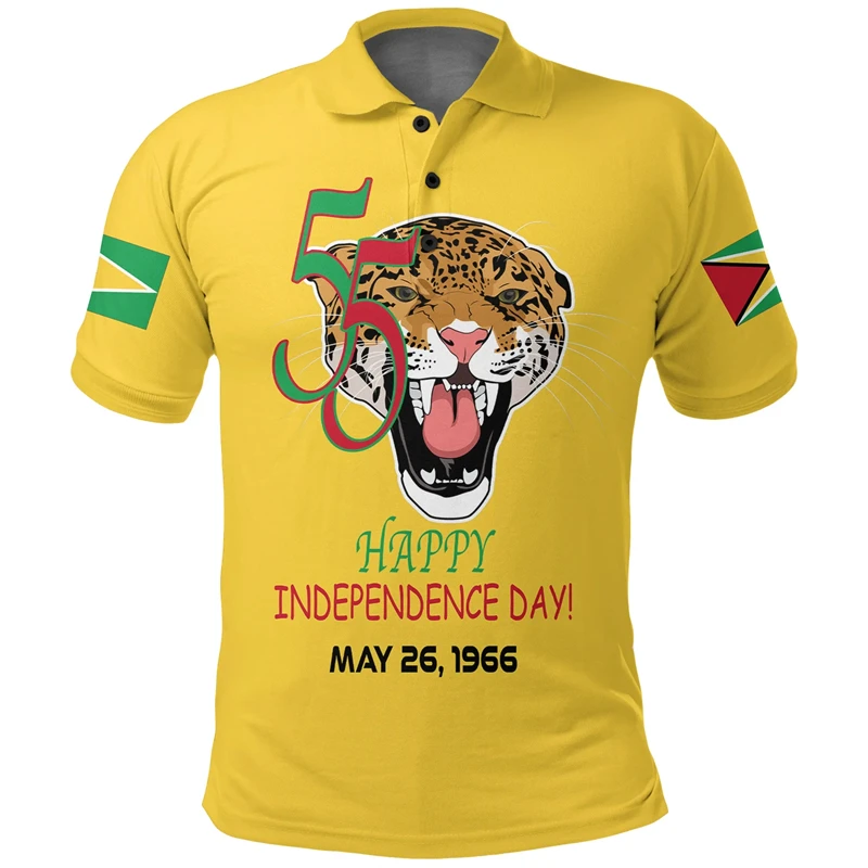 Guyana Flag & Coat of Arms Sports Fitness Polo Shirts Summer Casual Streetwear Mens Fashion Loose Jersey Oversized Tops Clothing