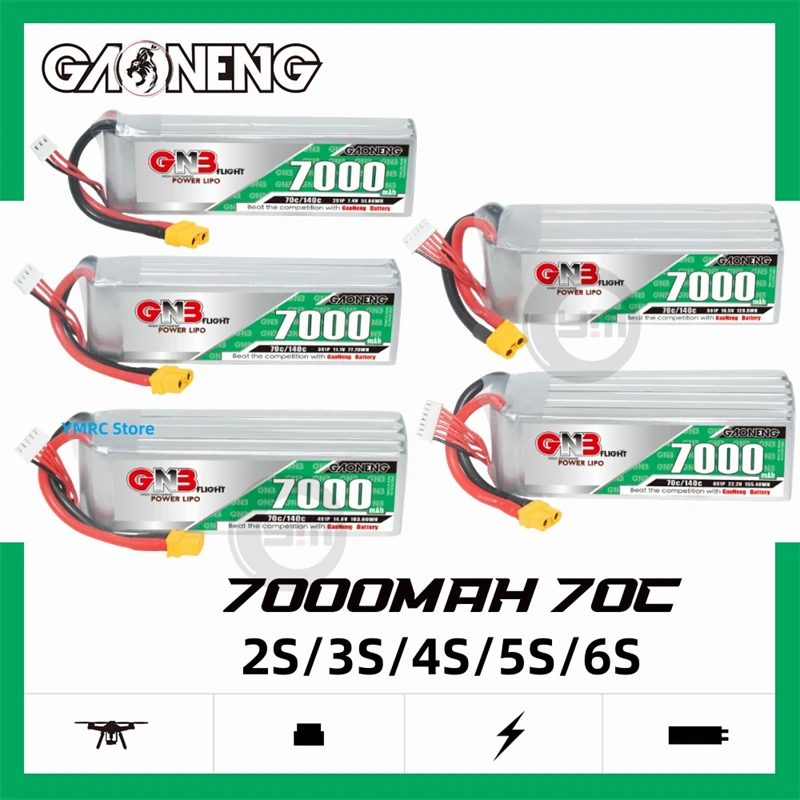 Gaoneng GNB 7000mAh 2S/3S/4S/5S/6S 7.4V/11.1V/14.8V/18.5V/22.2V 70C LiPo Battery with XT60/XT90/T-Plug Plug for Fixed Wing