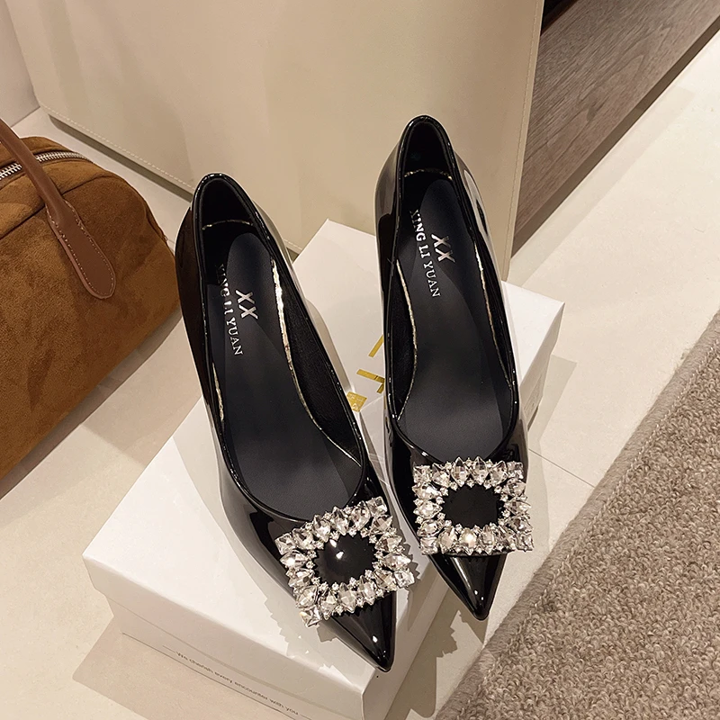 العلامة التجارية المرأة عالية الكعب 2026 ربيع جديد فاخر حجر الراين المرأة خنجر أحذية مريحة عدم الانزلاق الصنادل مكتب الضحلة #6