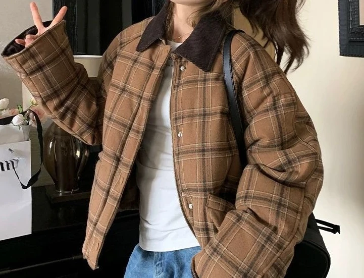 

Retro Plaid Warm Cotton Jacket Winter 2025 New Jacket Short Anti Cold Suit