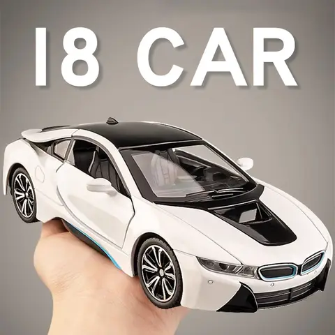 Bmw I8 1:24 Simulatie Legering Auto Model Diecast Ornament Geluid & Licht Terugtrekfunctie Collectie Jongens Speelgoed Geschenken Voor Kinderen