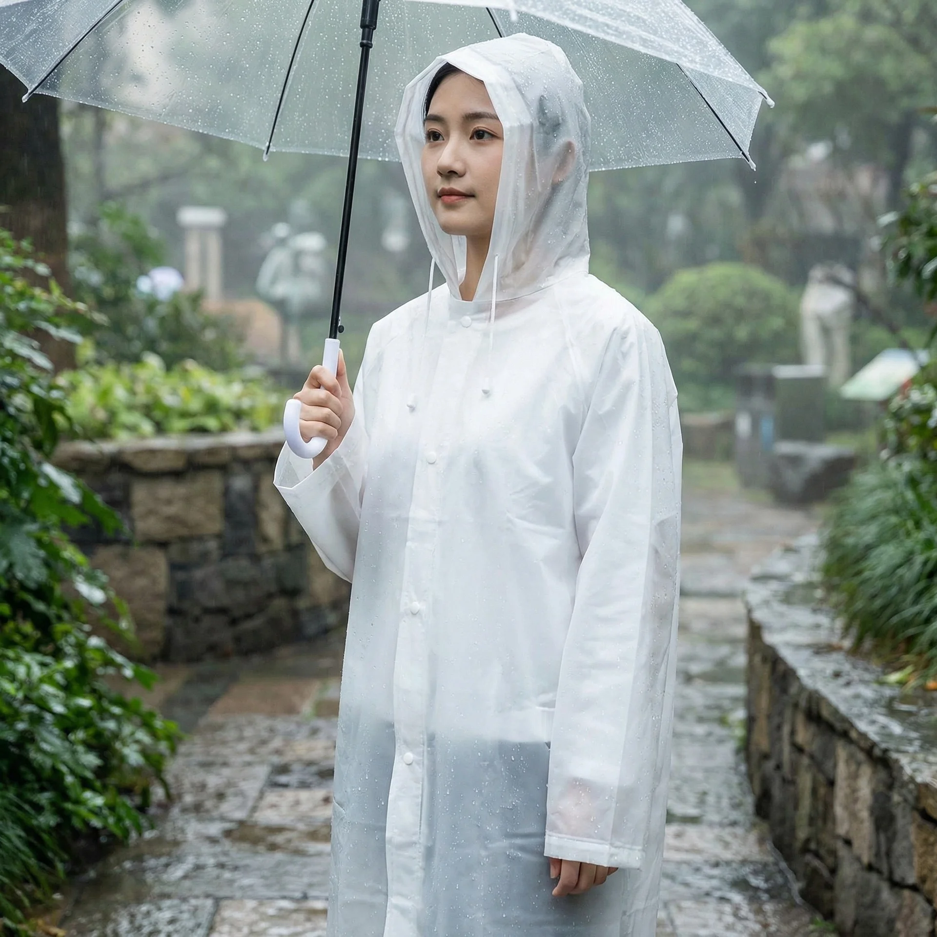 1pc Adult Outdoor EVA Raincoat - Integrated Full-Body Design