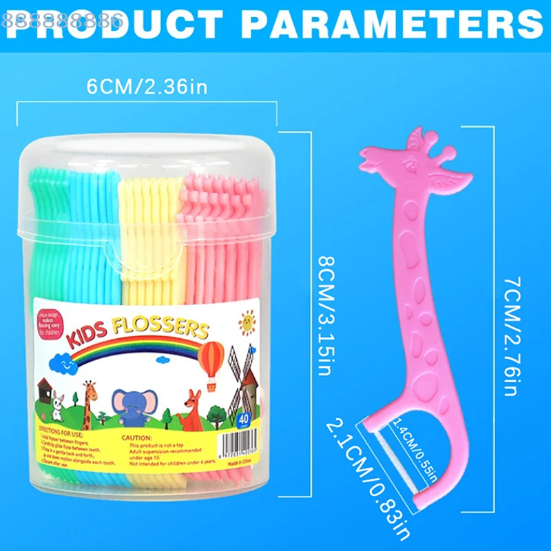 [B]Interdental Floss Clean Teeth Tool Super Thin Floss Stick 40Pcs Children's Dental Floss Four Cartoon Animal Shape Toothpicks