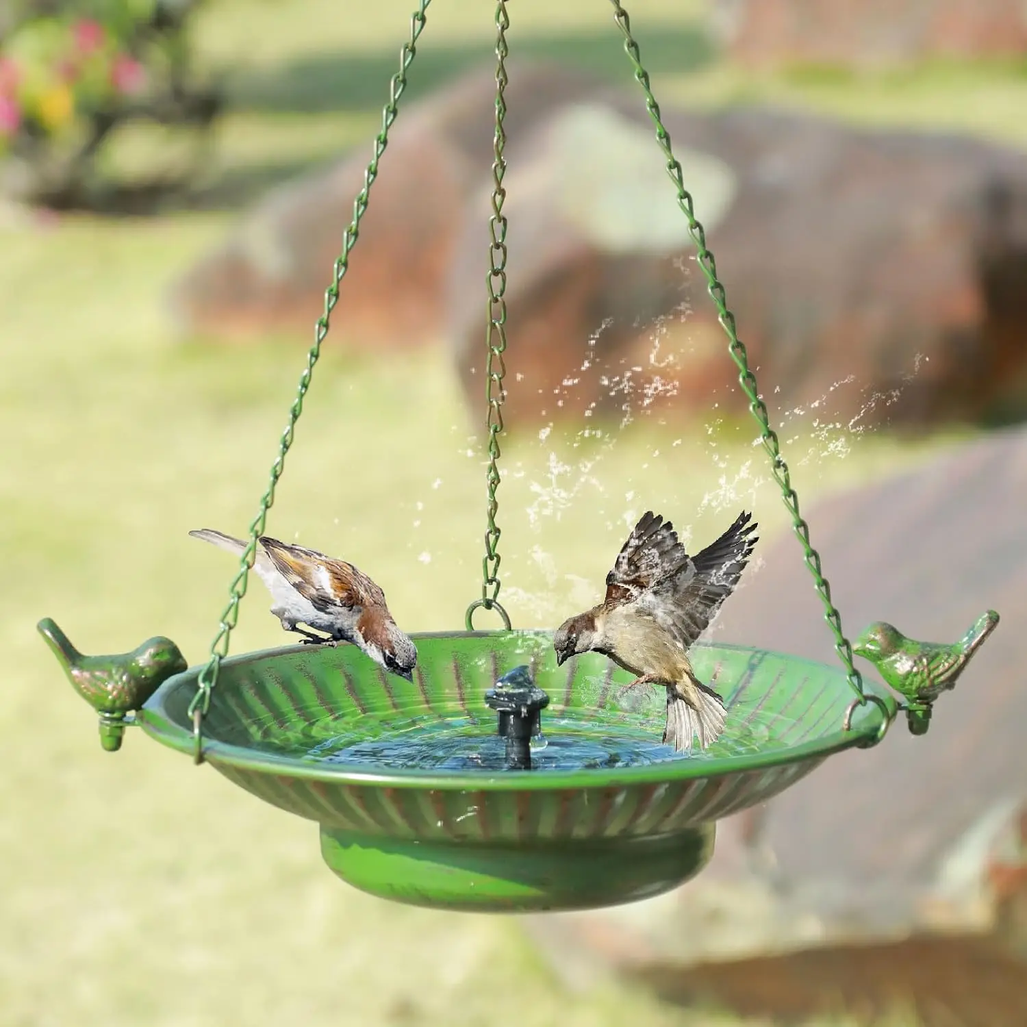 Pedestal Bird Bath Metal All Season Green