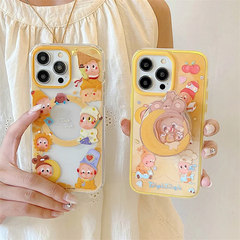 

Kawaii Twinkle Star Magnetic Phone Case For iPhone 16 Pro 14 15 Pro Max Back Cover with Cute Moon Stand for Magsafe Cases 16Pro