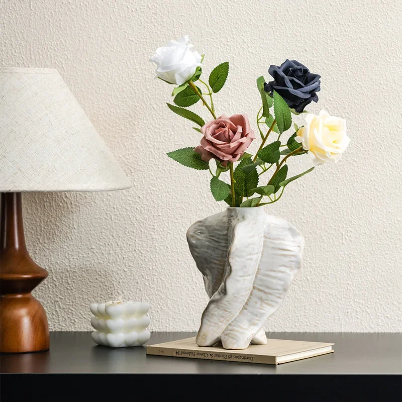 CAPIRON French White Ceramic Vase Unique Modern Art Plant Container Pampas Grass Dried Fresh Flower Centerpiece Home Decoration