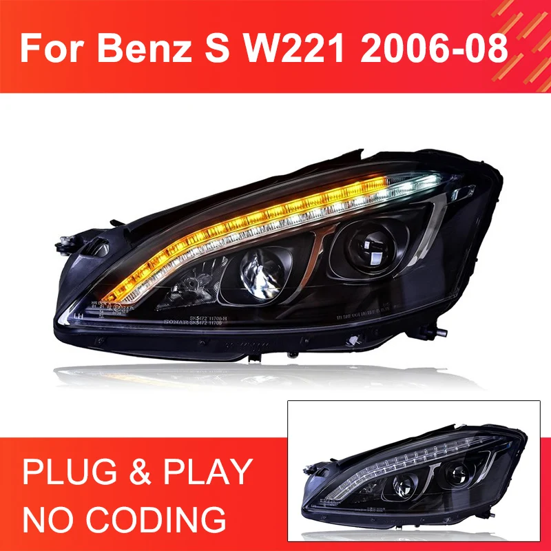 

1Pair LED Headlight for Benz S Class W221 2006 2007 2008 Headlights Plug and Play LED DRL Projector Turning Front Head Lights