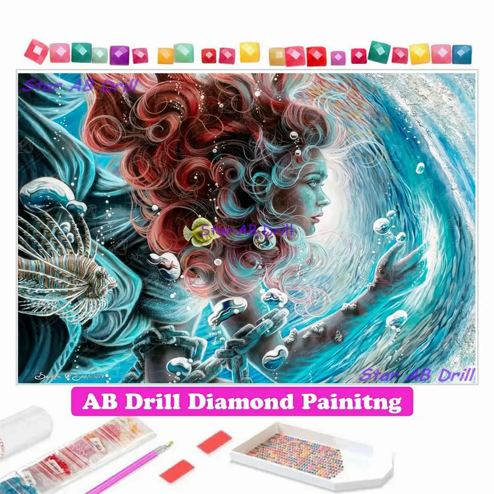 

Fantasy Fairy Girl 5d AB Drill Diamond Painting Beauty Women Fish Sea Art Picture Mosaic Cross Stitch Craft Puzzle Hobby Gifts