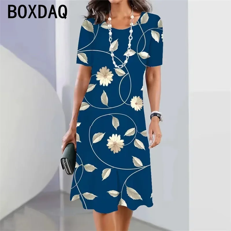 Summer Women's Dresses Bohemian Flowers Elegant Retro A-Line Dress Summer Short-Sleeve O-Neck Casual Mini Short Dress Vestidos