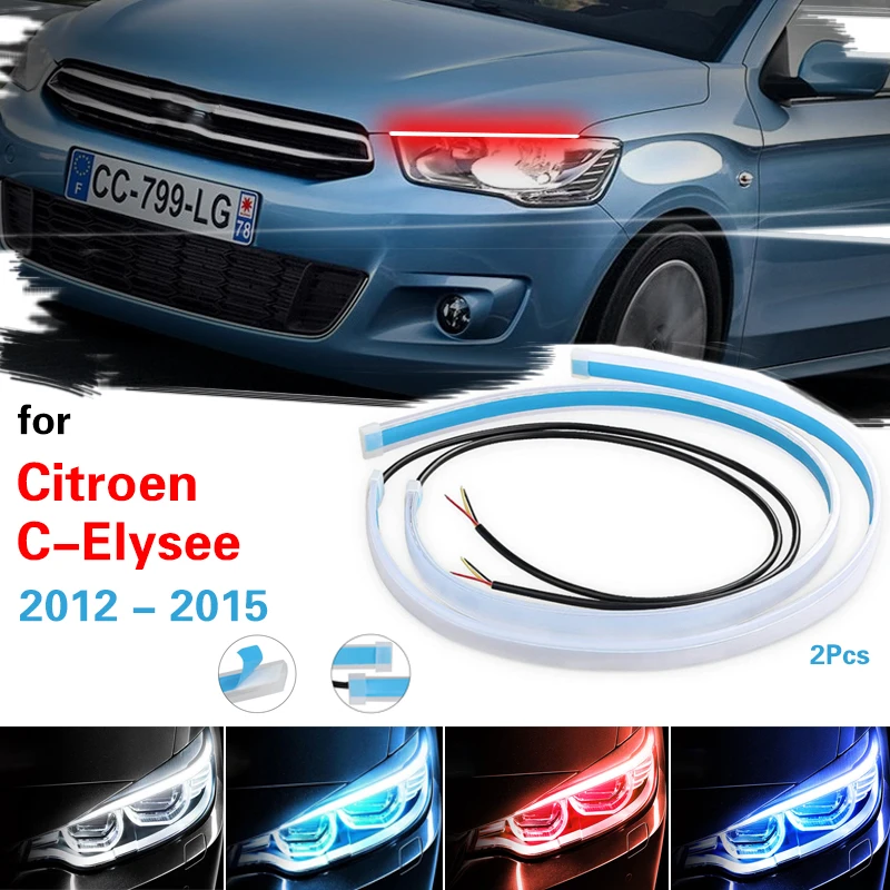 2Pcs Start-Scan LED Car DRL Daytime Running Lights For Citroen C-Elysee 2012-2015 Auto Flowing Turn Signal Guide Thin Strip Lamp