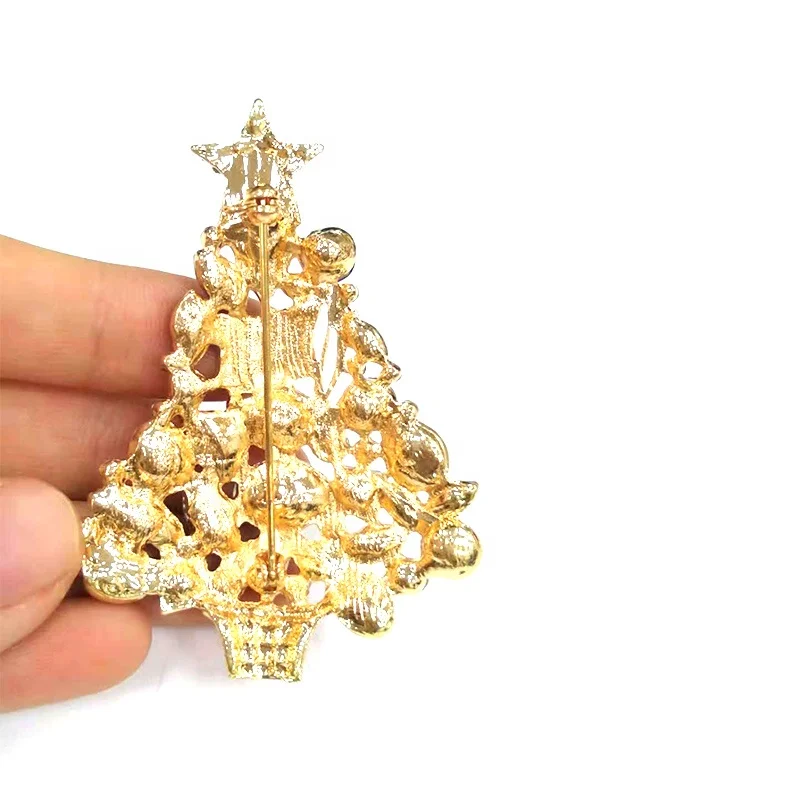 Mehrfarbige Strass Weihnachtsbaum Brosche Kristall Weihnachtsbroschen Anstecknadel für Frauen – Detail 3