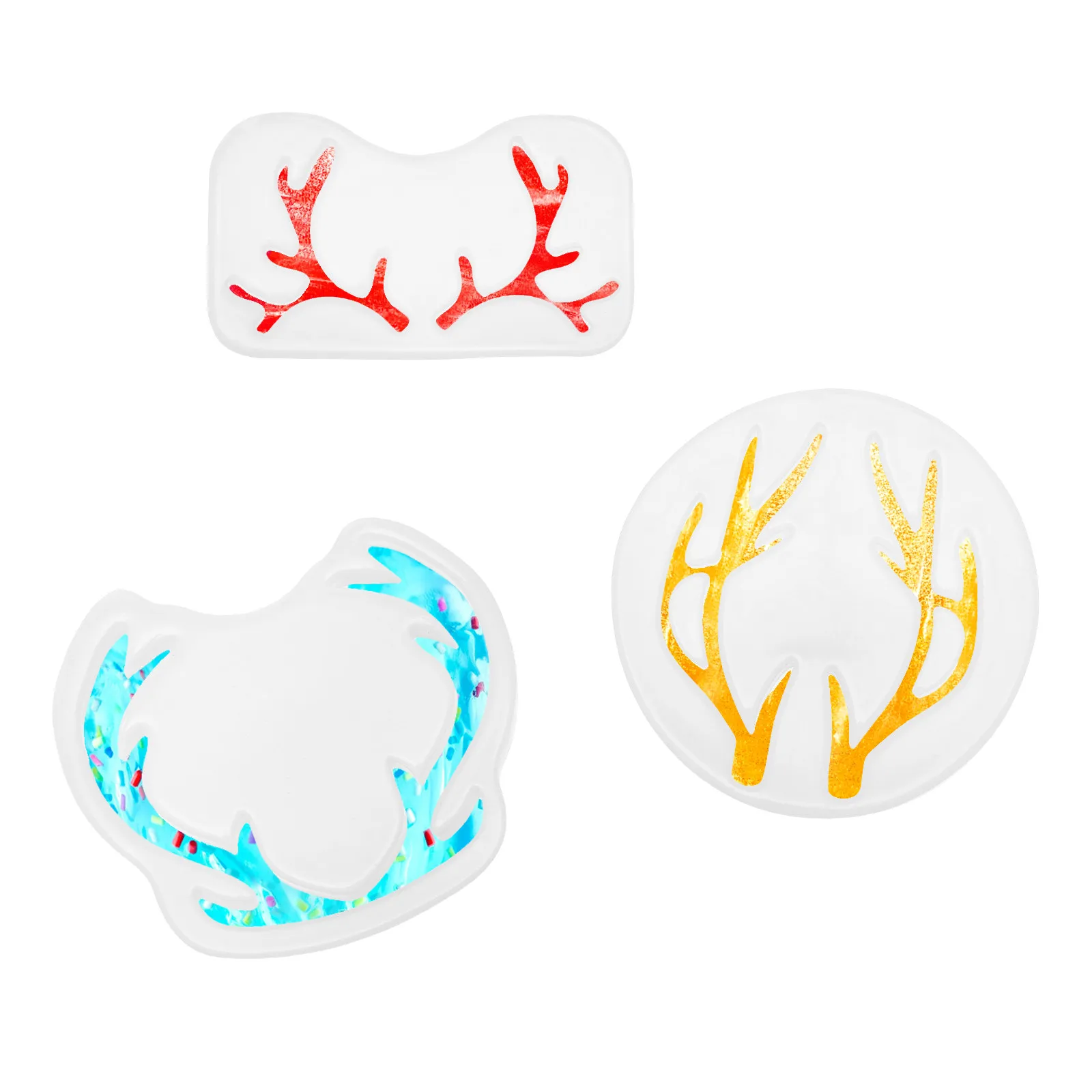 3Pcs Reusable Antler Design Silicone Mold for DIY Epoxy Resin Jewelry Making Pendant Necklace Earring Craft Cake Decorating