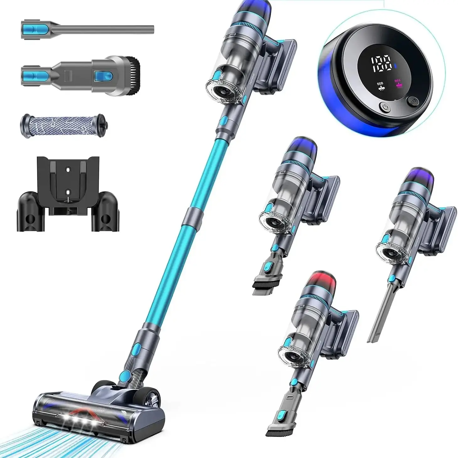 Homore  600W 56KPA 65Mins Aspirateur-balai sans fil avec écran couleur, aspirateur-balai avec mode automatique et brosse anti-enchevêtrement pour tapis, sols durs, poils d'animaux.