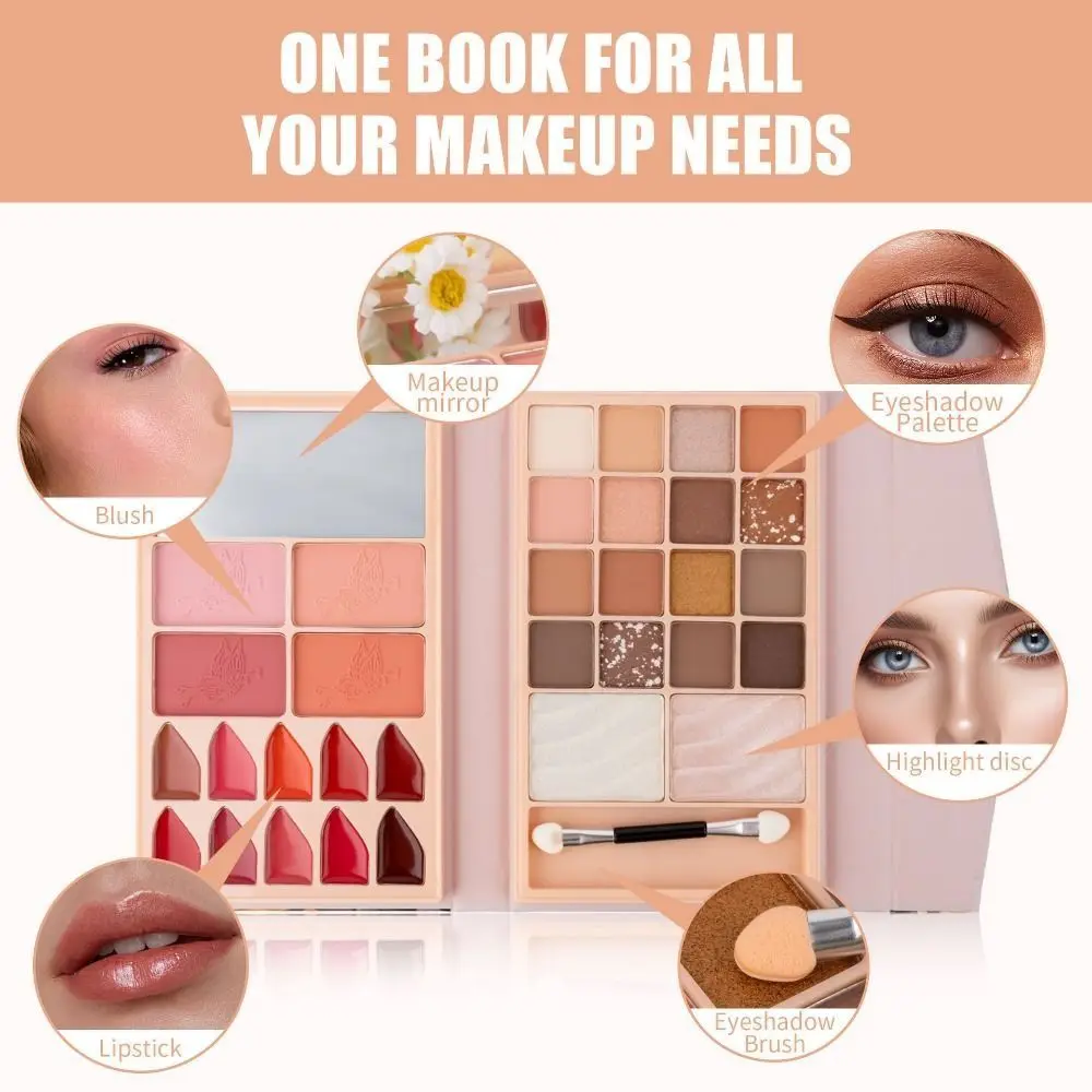 All-in-One-Vollgesichts-Make-up-Palette, vielseitig, matt, mit Spiegel, Lidschatten-Palette, Rouge, Schatten, Textmarker
