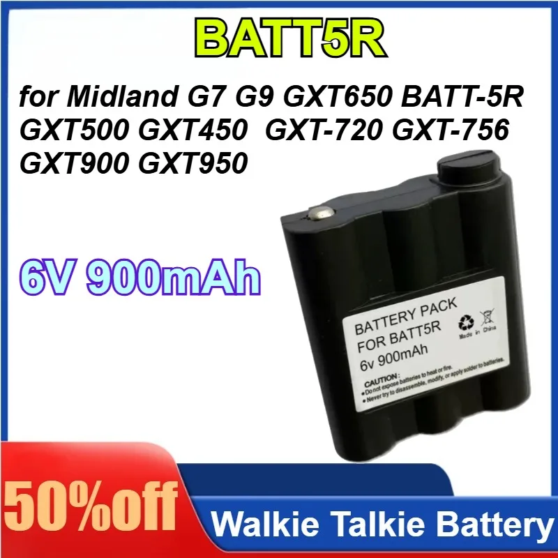 

BATT5R 6V 900mAh for Midland G7 G9 GXT650 BATT-5R GXT500 GXT450 GXT-720 GXT-756 GXT900 GXT950 Walkie Talkie Battery