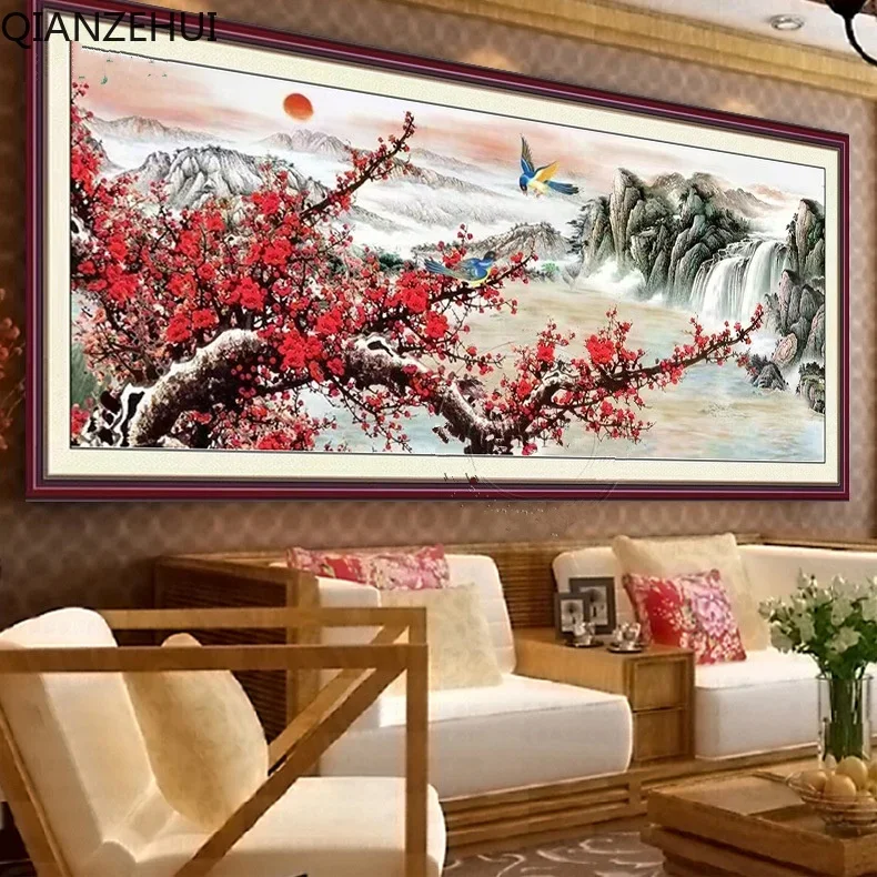 DIY Cotton Thread 11CT Printed blessings  plum blossom living room full embroidery Cross Stitch Kits Embroidery Needlework