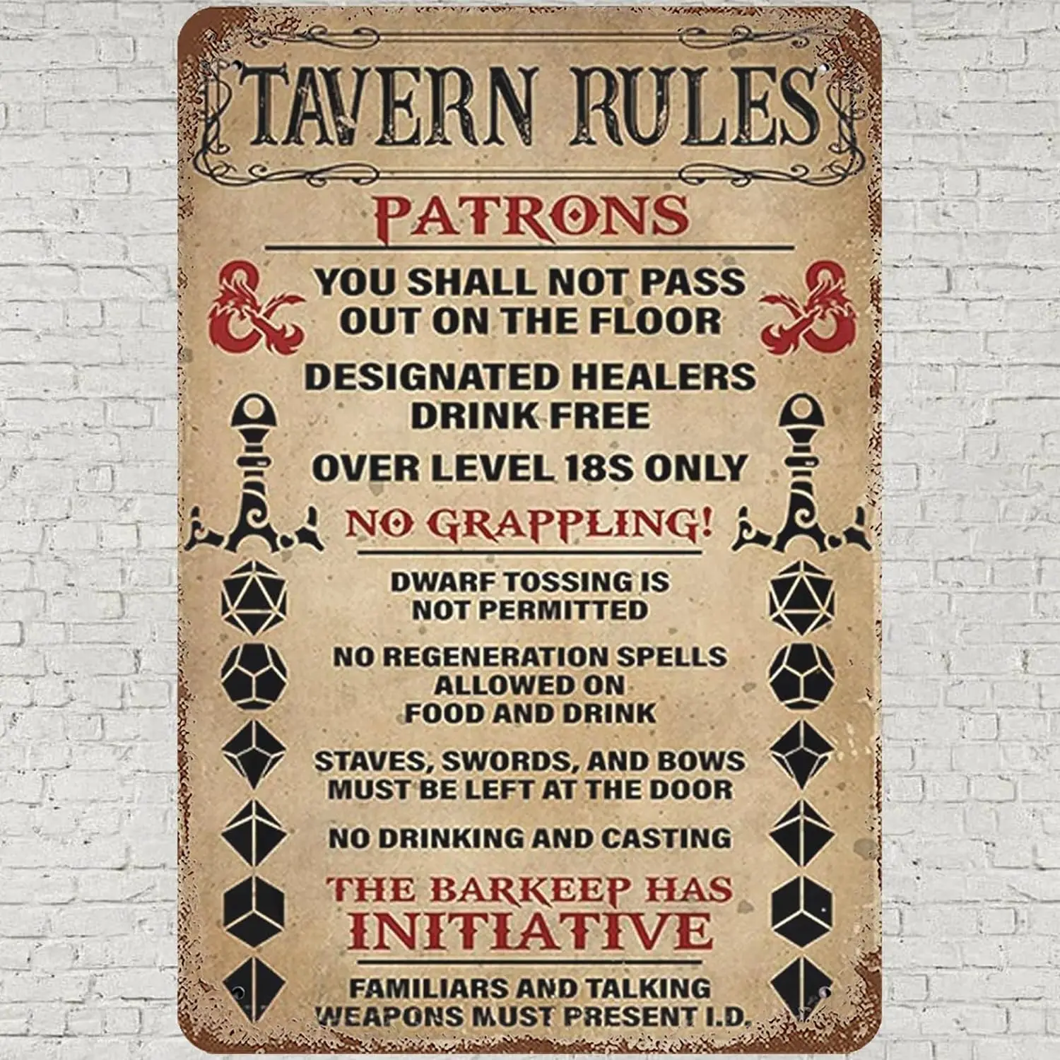 Vintage Metal Tin Sign 8x12, Tavern Rule Wall Art Decor, Patrons No Grappling Rustic Quotes Poster for Home Living Room Bedroom