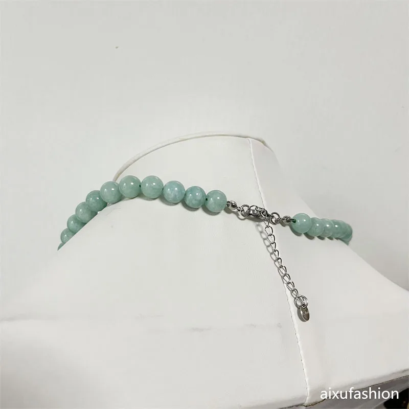6/8/10MM Green Myanmar Jade Necklace Vintage Natural Stone Burma Jewelry Noble Elegant Exquisite Beaded Chain Choker Collier