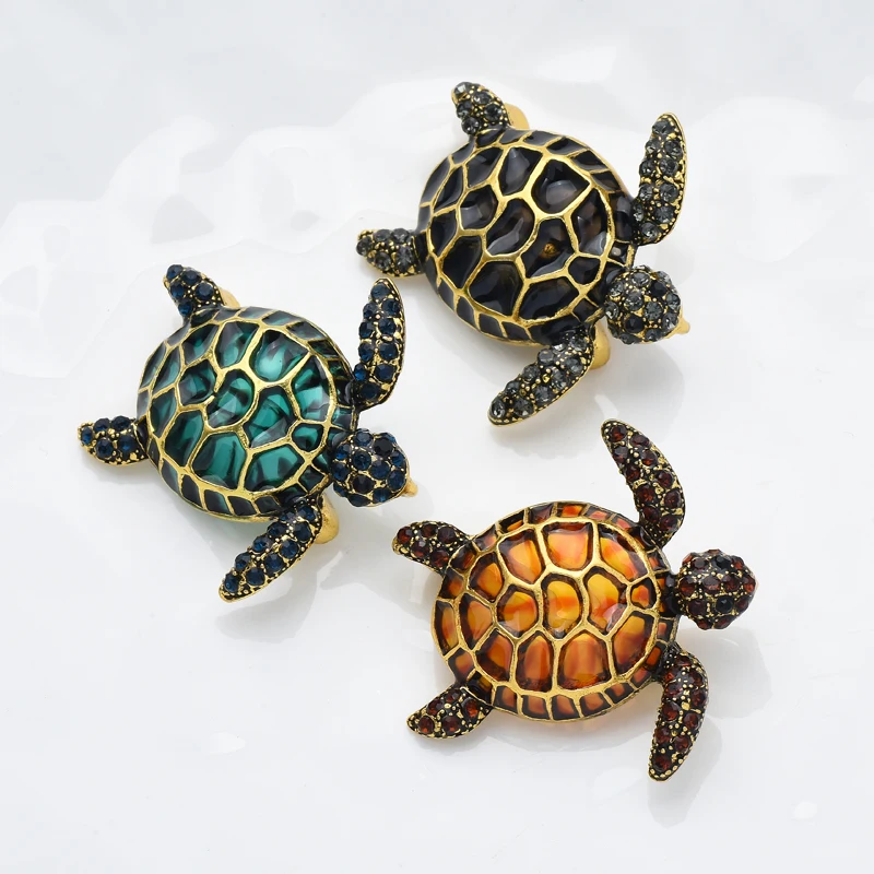 Wuli&baby Enamel Turtle Brooches For Women Men Lovely 3-color Animal Party Casual Brooch Pin Gifts