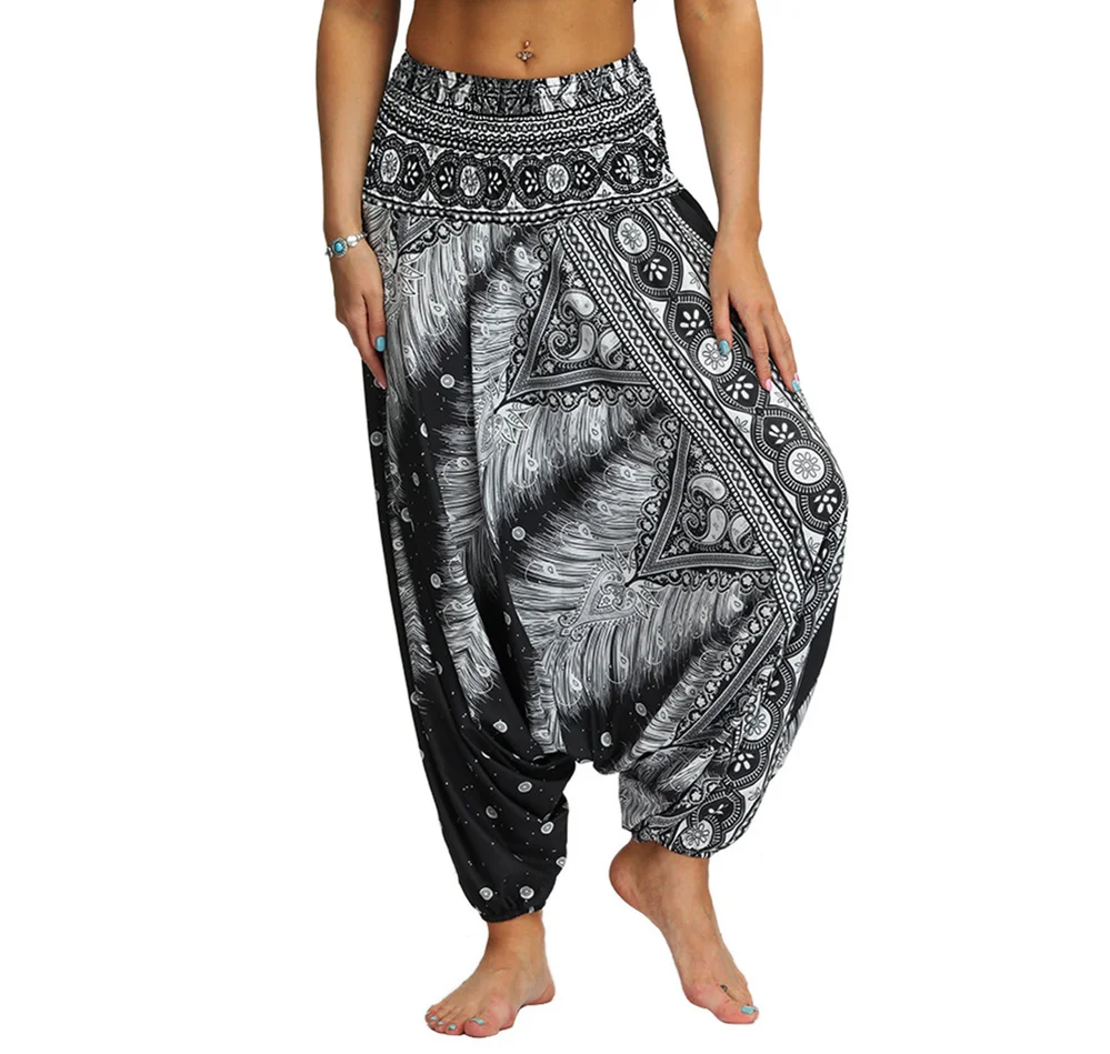 Alpha Oversized Boho Baggy Harem Pants Yoga Trousers for Woman Bohemian Exercise Pajama Joggers Loose Aladdin Pants