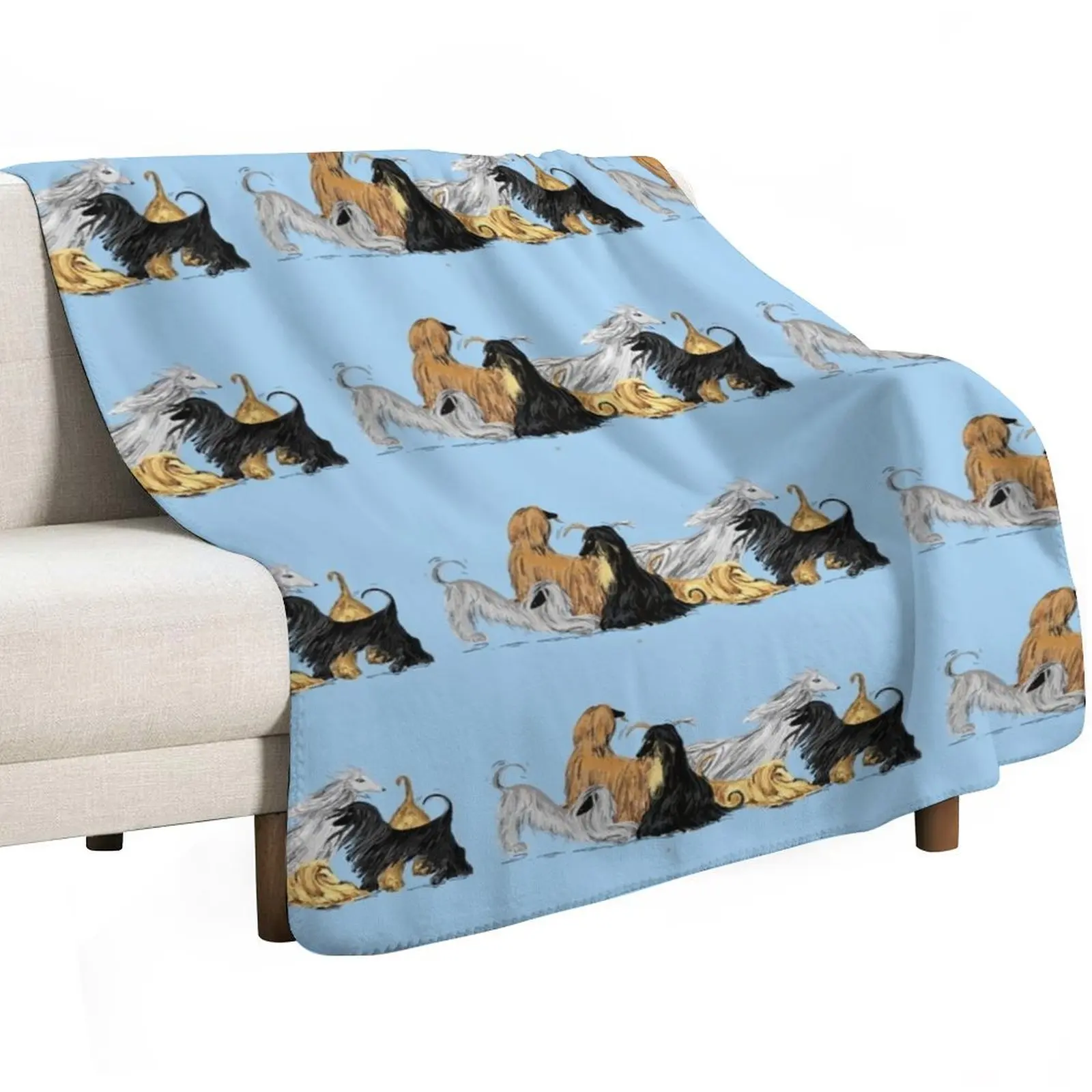 Afghan hounds, on blue Throw Blanket Multi Purpose Soft Warm Blanket for Home Travel