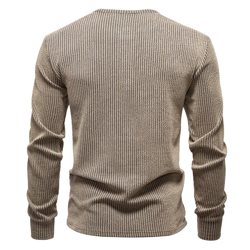 جديد أزياء الرجال طويلة الأكمام زر أسفل تي شيرت الخريف هينلي طوق عارضة عالية الجودة طاقم الرقبة رجل تي شيرت