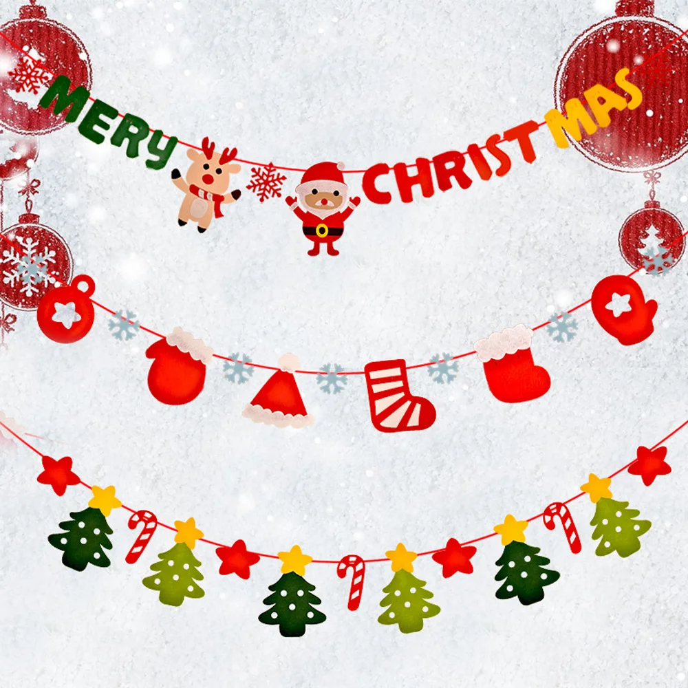 

3pcs/set Christmas Pull Flag Decoration Santa Claus Banner Elk Hanging Falg for New Year Party Home & Xmas Tree Decoration