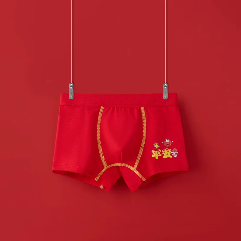 Boy Red Boxers Pure Cotton Soft Quality Underpants Rabbit Year Good Luck Boxers Size 90-155 Healthy Pants Boy Comfortable Boxers