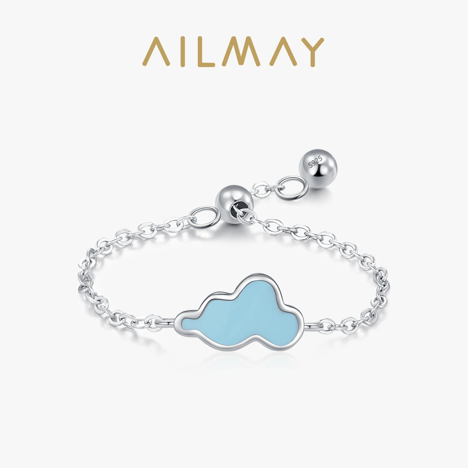 Ailmay 925 Sterling Silver Blue Lucky Clouds Adjustable Chain Ring For Women Vacation And Dating Wear, Gift Fashion Jewelry