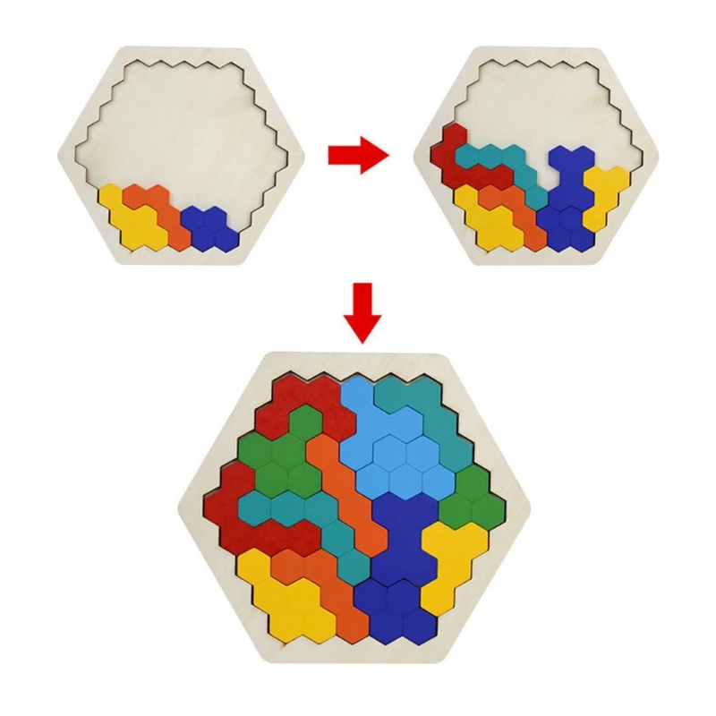 Hexagon Tangram Puzzle  Block Brain Teasers for Kids & Adult Challenge Game for Family Party Educational Gift