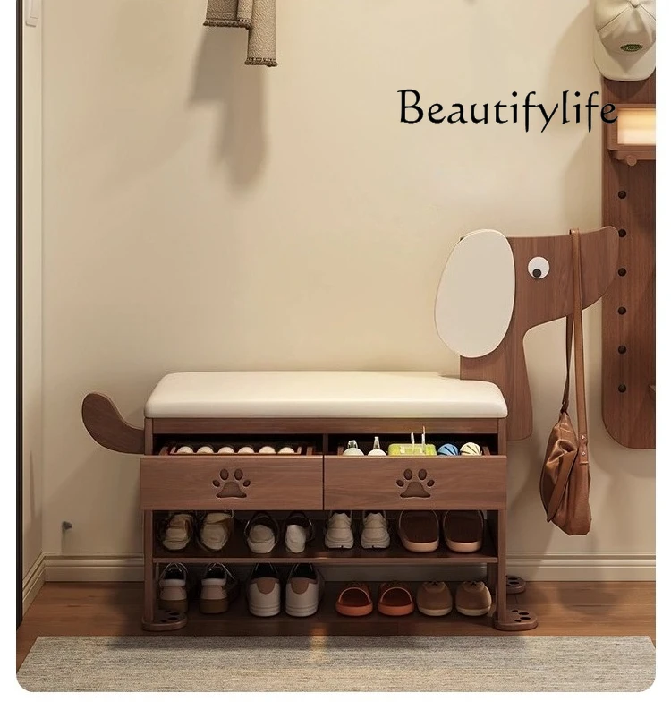 Treasure Puppy Shoe Change Stool Seated Shoe Cabinet Home Door Storage Long Stool Creative Side Couple Cute Stool