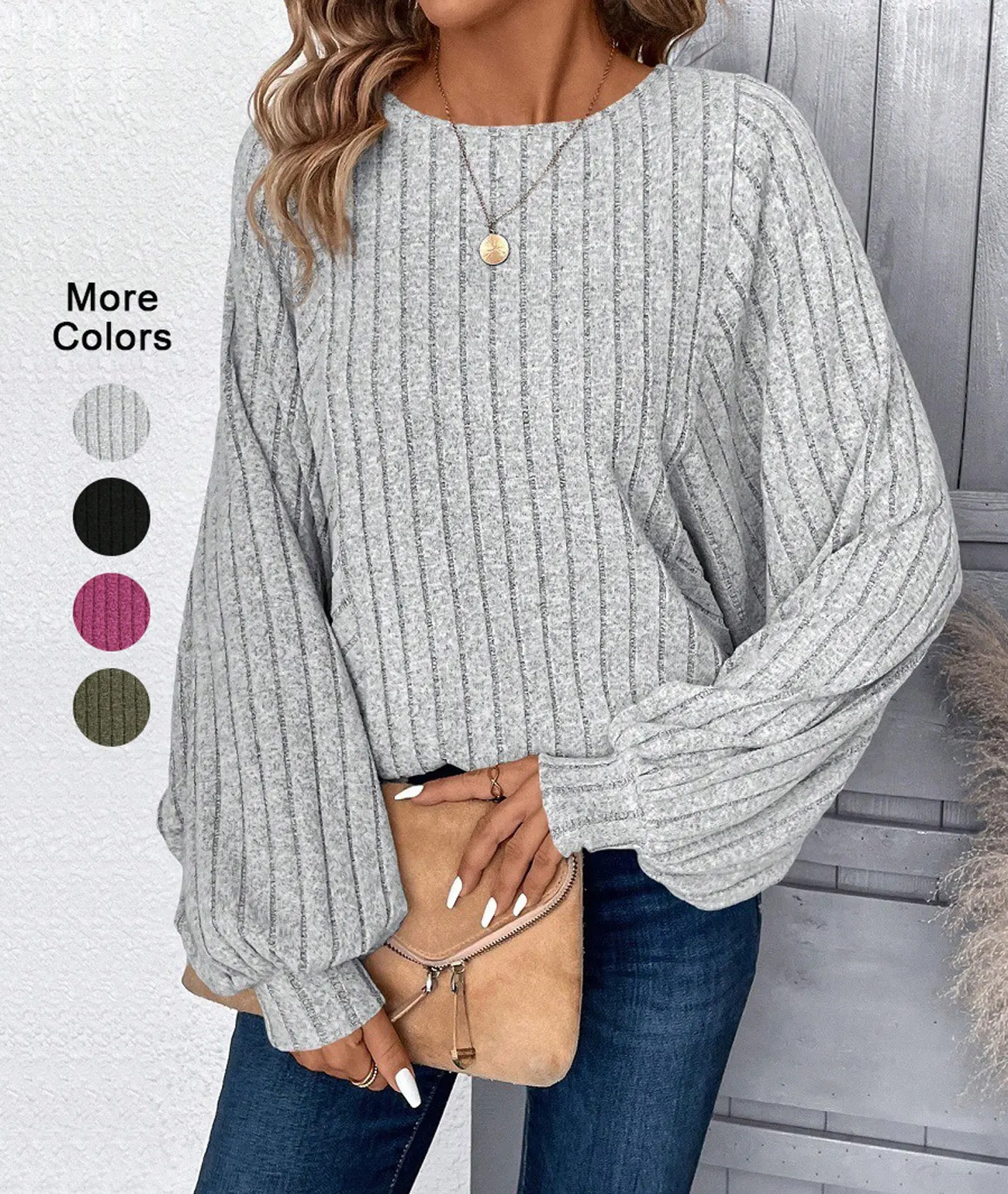 

Women's Fall Winter Casual Comfortable Batwing Sleeve Knit Pullover Sweater, Round Neck Long Sleeve Top for Daily Commute