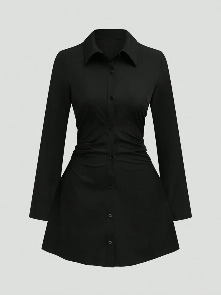 Robe chemise décontractée à manches longues pour femmes, grande taille, amincissante, défini à la taille, pour un usage quotidien et au bureau, nouvel arrivage d'automne