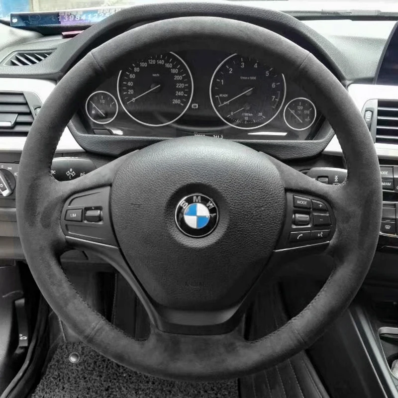 Hand-stitched Black Suede Car Steering Wheel Cover For BMW F30 F31 F34 F20 F21 F22 F23