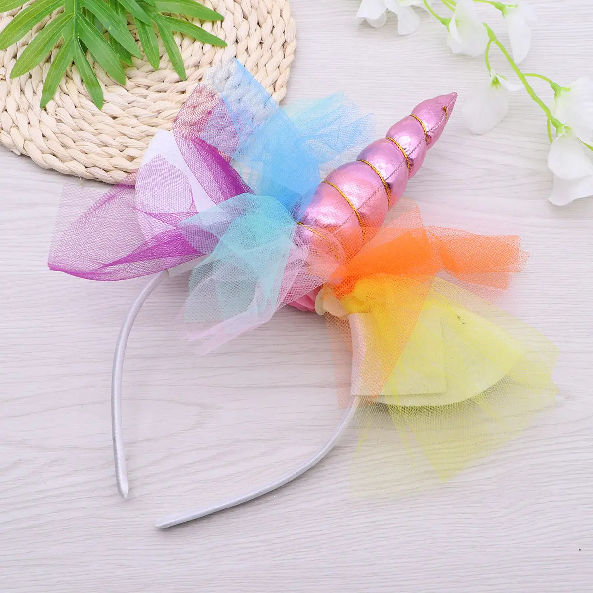 

Повязка на голову Единорог с розами, розовая, из гранадина, для рождественского костюма, головной убор Единорог