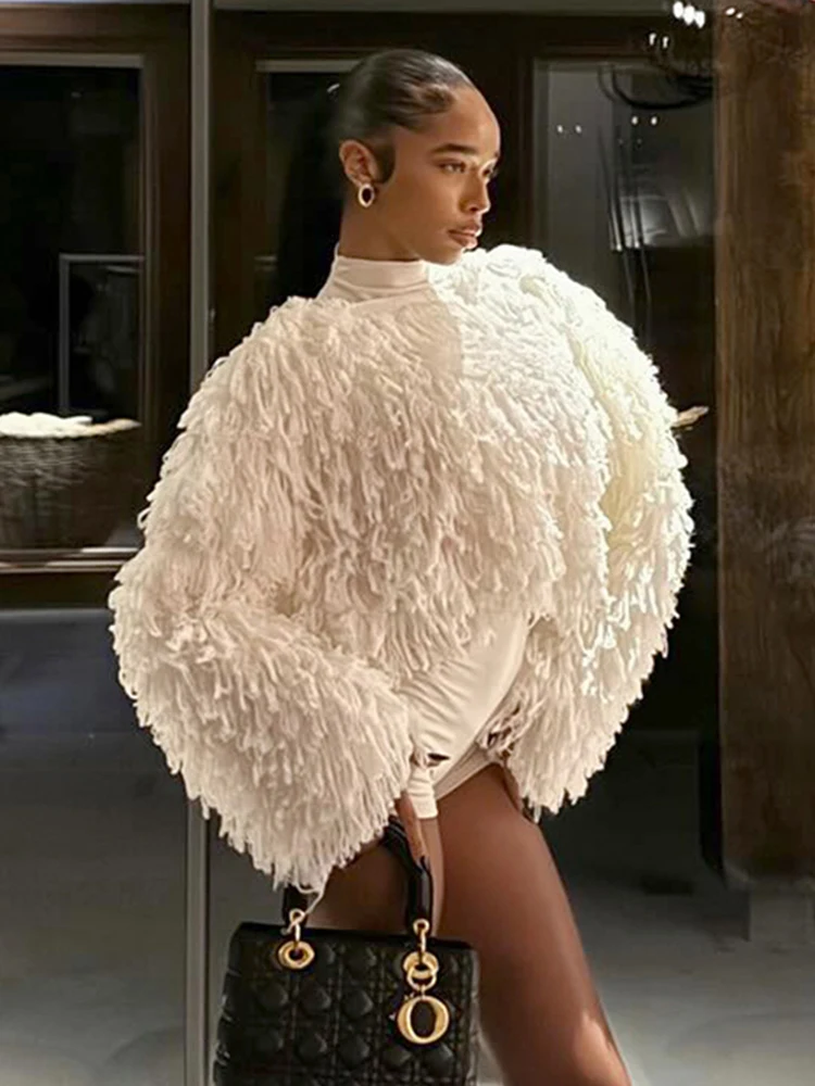 Kliou السببية موضة 2 قطعة مجموعة امرأة س الرقبة كم كامل فروي شرابة سترة الياقة المدورة نحيل رومبير الشارع ملابس أنيقة