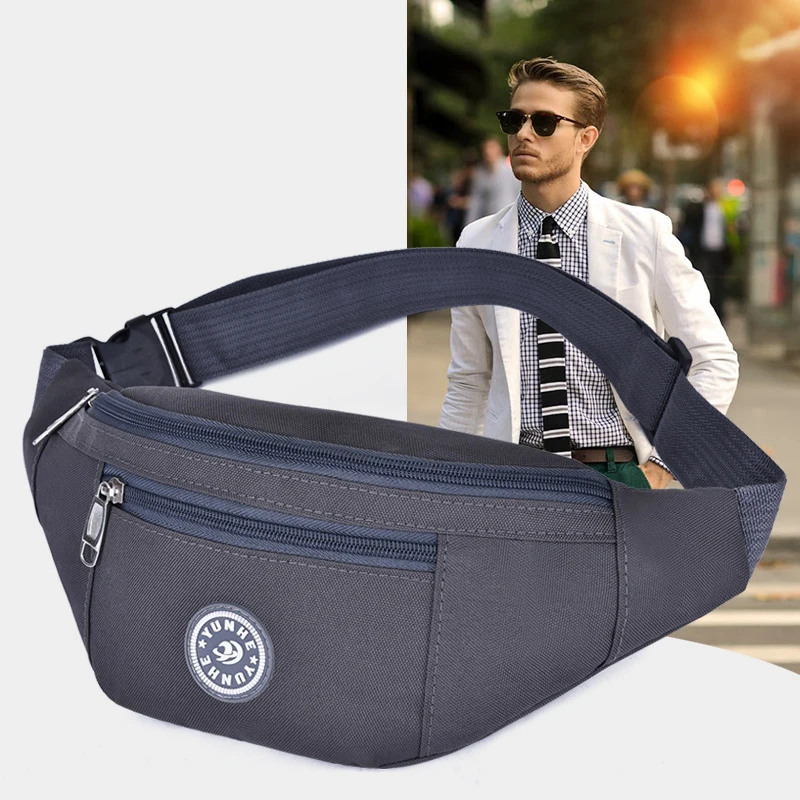 Men Male Waist Bag Pack Grey Casual Functional Belt Bag Large Belt Pouch Single Shoulder Crossbody Bag Belt Bag Fanny Travel Hip