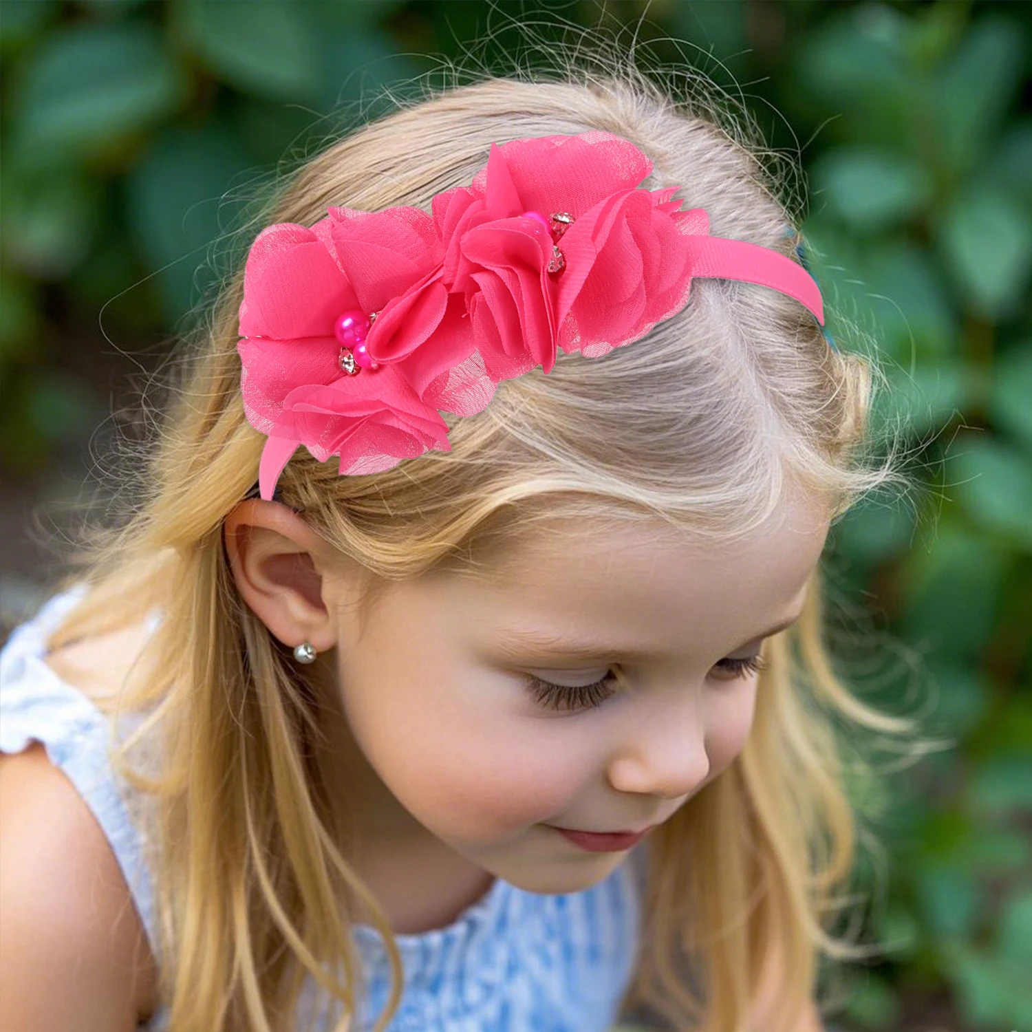 5 قطع من عصابات الرأس البلاستيكية على شكل زهرة شيفون لطيفة، عصابات رأس للفتيات، ملابس يومية، إكسسوارات شعر للفتيات الصغيرات #5