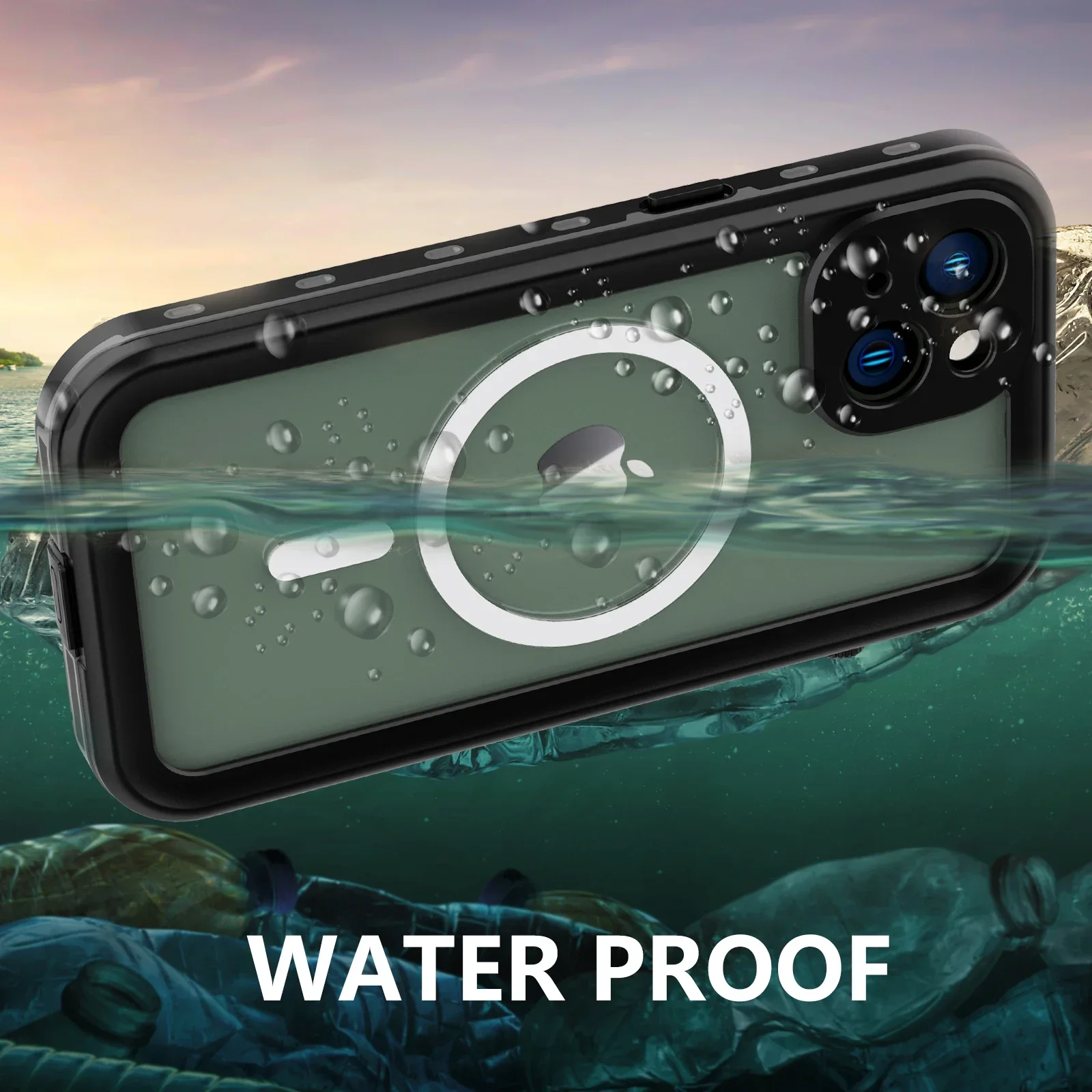 IP68 Magnetic Transparent Waterproof Case For iPhone 15 Plus 14 13 Pro Max Shock Drop Proof Cover Diving Swim Underwater Sports