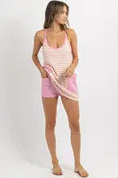 Women Sleeveless Sporty Striped MINI Dress with Built in Romper Summer Dress Shorts Jumpsuits Suspender Solid Casual Playsuit - Image 4