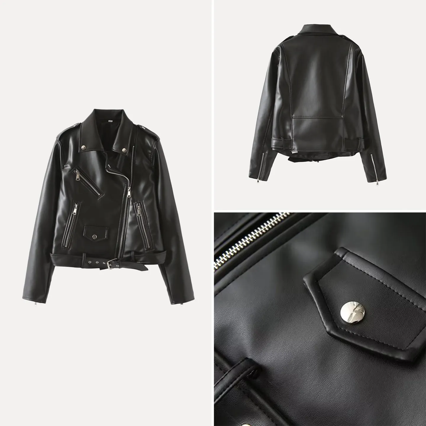 Fashionable Motorcycle Style Zipper Jacket Outerwear Women's Summer 2026 New Arrival Short Length Leather Coat ZADATA Brand