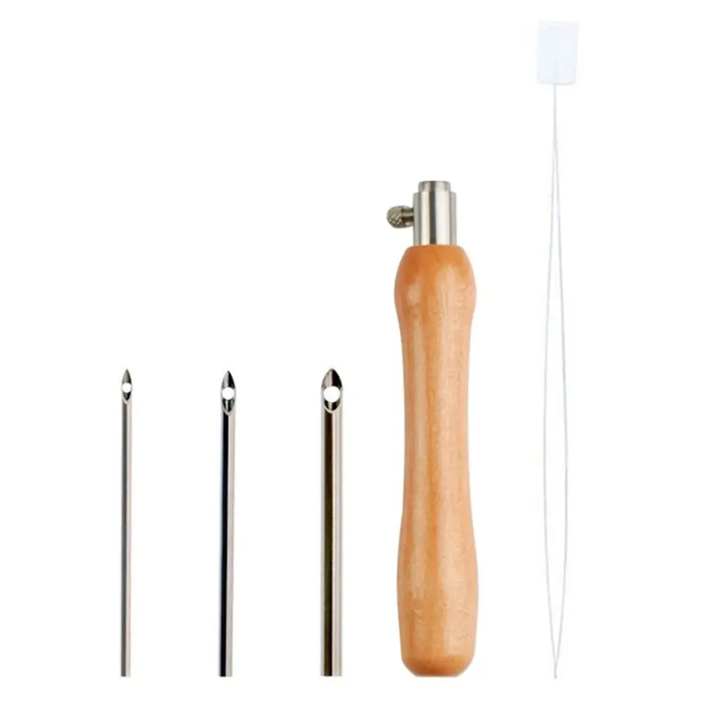 

5Pcs 2.5mm/3.5mm/5mm Punch Needle Set Adjustable DIY Punch Stitching Kit Embroidery Craft Wooden Handle Tailors Awl Set