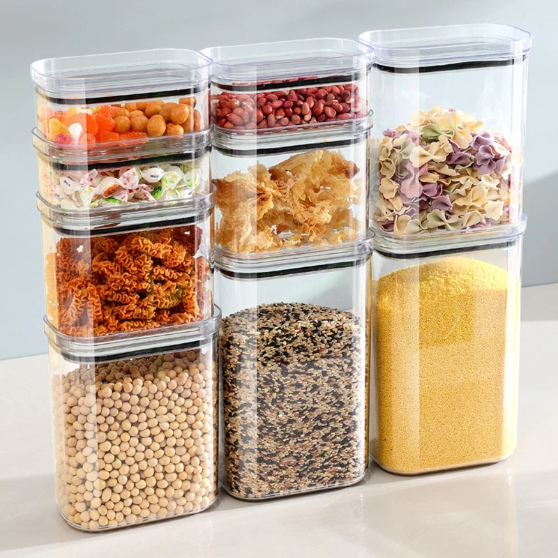 4Pcs Sealed Jars Set Kitchen Multigrain Grain Storage Tank Large Capacity Moisture-proof Transparent Plastic Box Sealed Jar Set